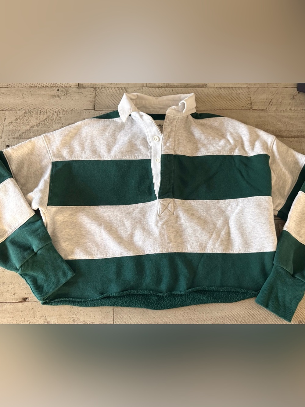 Abercrombie & Fitch Cropped Rugby Green and Light Gray Striped Polo Size XS